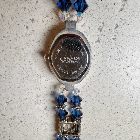 Vintage Geneva Blue Beaded Watch Bracelet